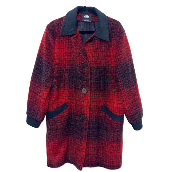 Woolrich Jackets & Blazers - Vintage Woolrich Wool/Mohair Houndstooth Plaid Coat - Red/Black M